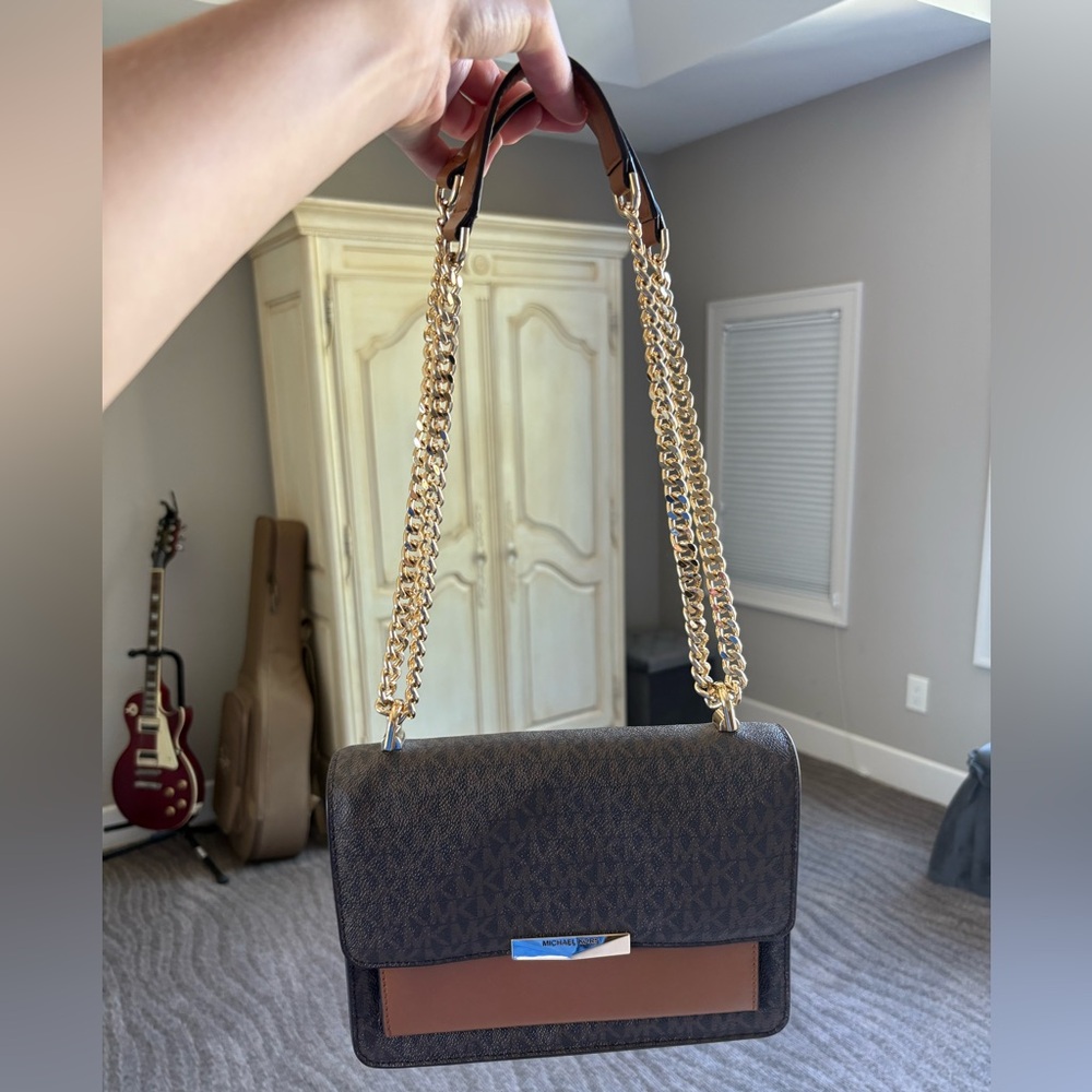 Michael Kors Dark Brown and Gold Crossbody Bag